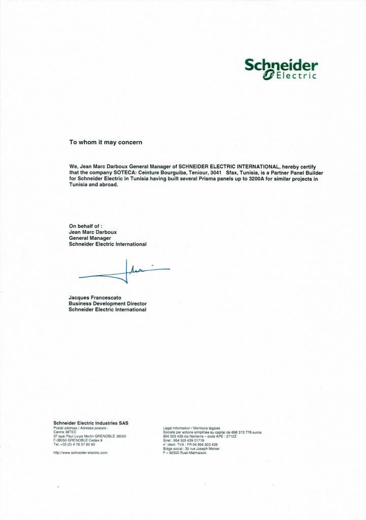 Schneider Electric Certificate