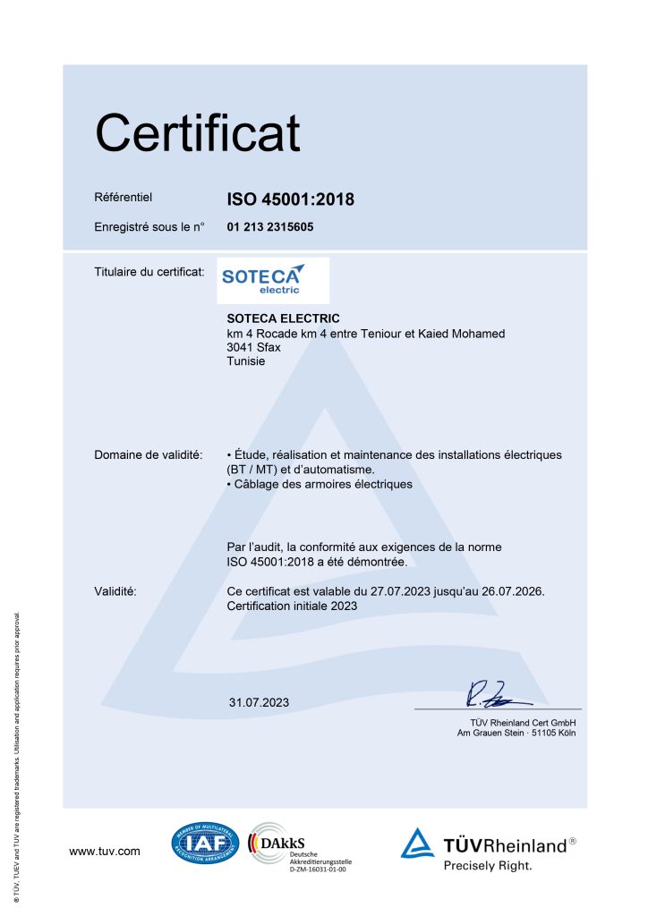 Certification ISO 45001:2018